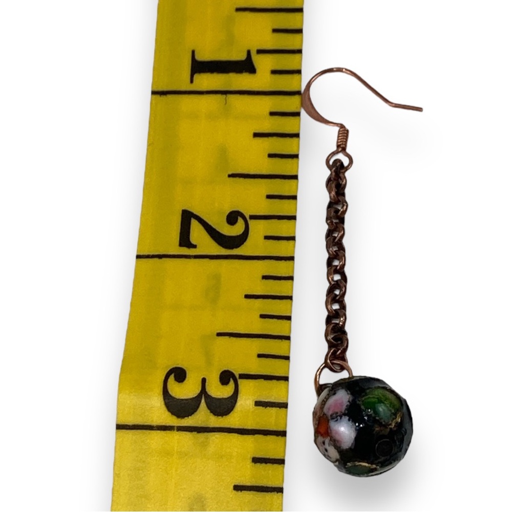 VTG Cloisonne Floral Bead Copper Chain  Jewelry Retro Earrings - Picture 6 of 13